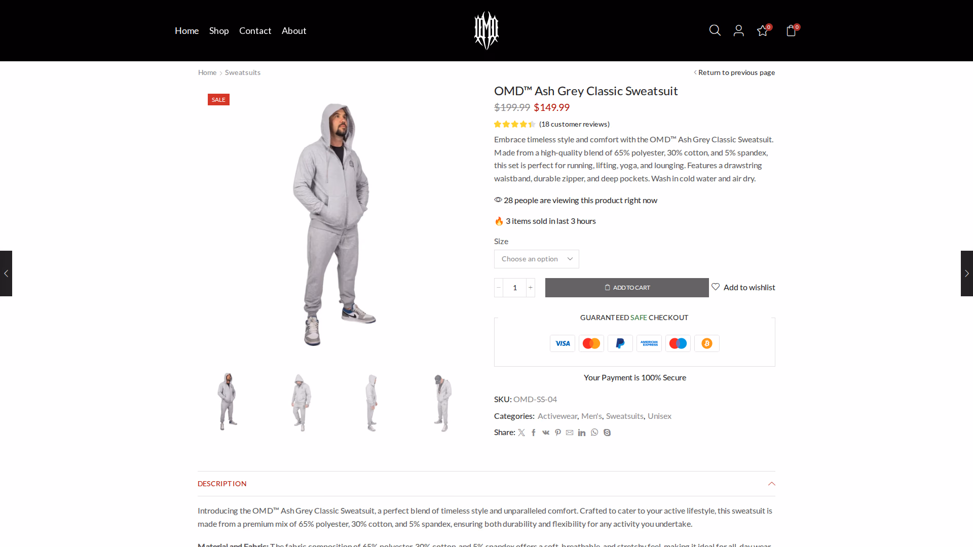 OMD™ Outfits product omd ash grey classic sweatsuit page (desktop)